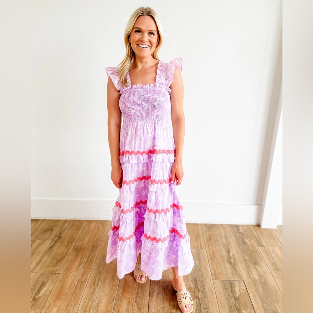 J Marie pink white red midi dress